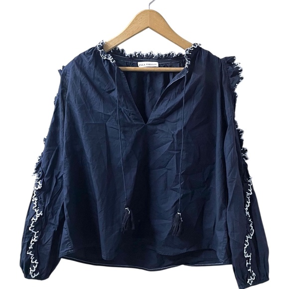 ULLA JOHNSON Sz 2 Amandine Cold Shoulder Cotton Poplin Navy Blue Blouse Top EUC - Picture 2 of 7